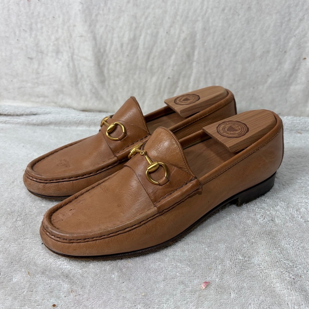 Vintage Gucci Horsebit Loafers Tan Leather Made in Italy Womens Sz 8 B 110-255-1